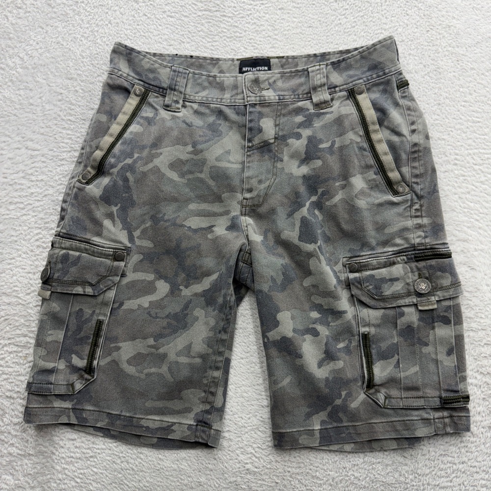 Affliction Mens Grey Camo Cargo Shorts Size 32 Y2K Grunge Tactical 110WS190B